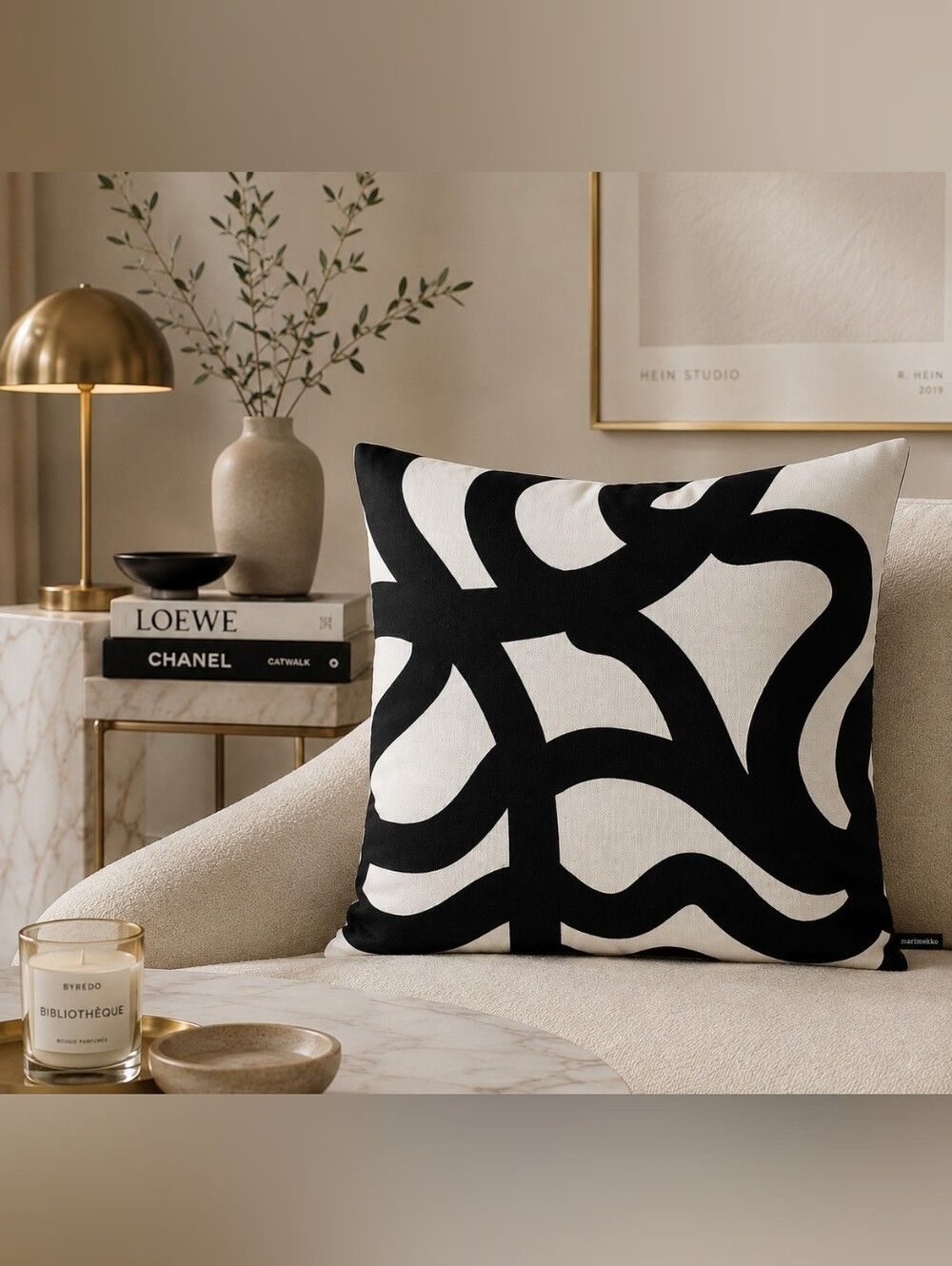 Marimekko Joonas Abstract Black White Square Throw Pillow Cover Maija Isola